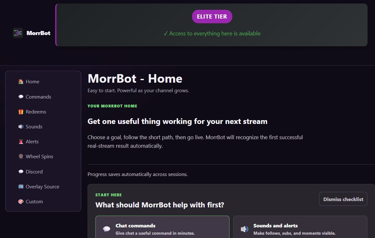 MorrBot screenshot of Affiliate bot stack setup